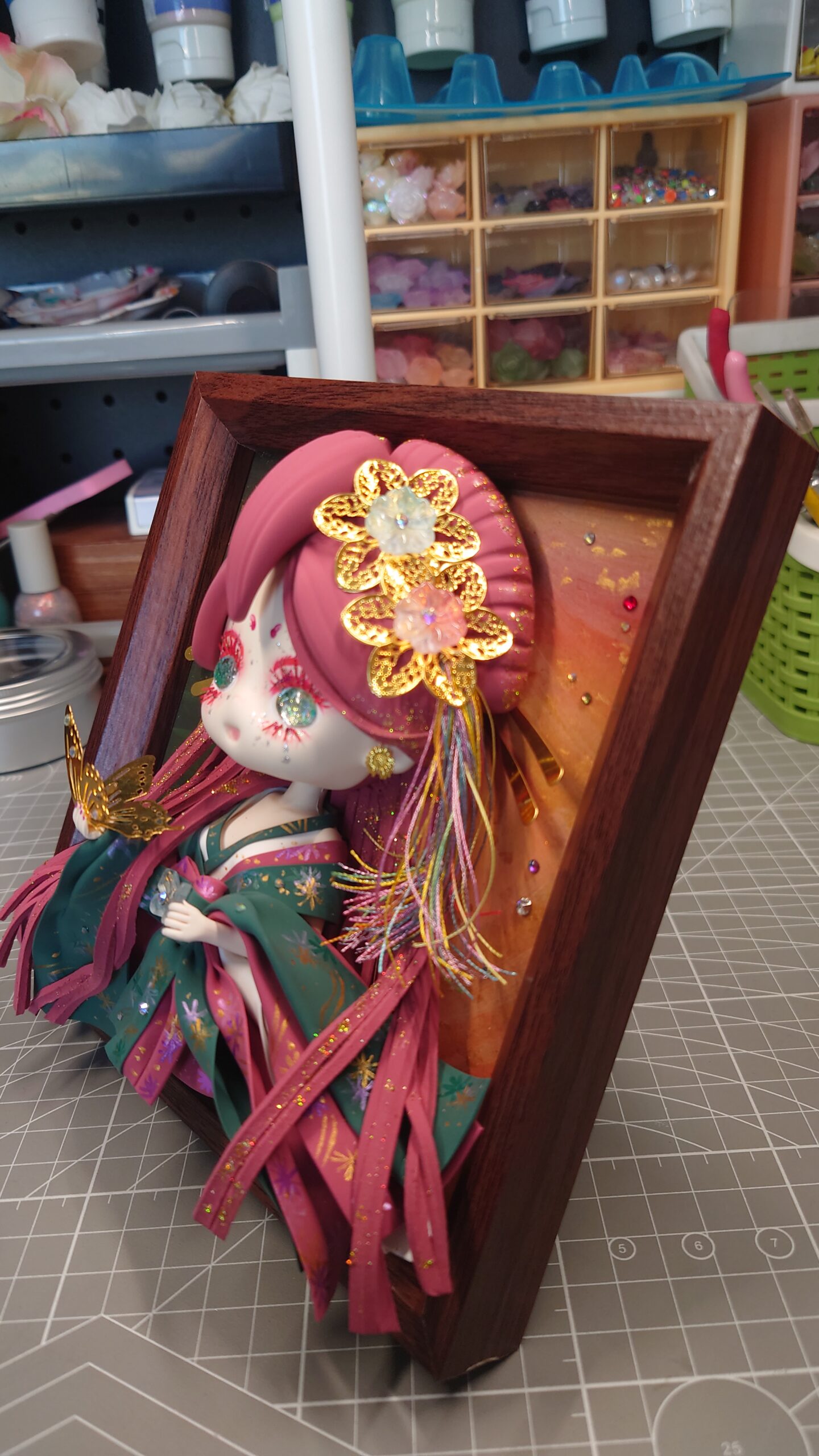 Spring's Golden Whisper through Ink-Green Silk - Image 2