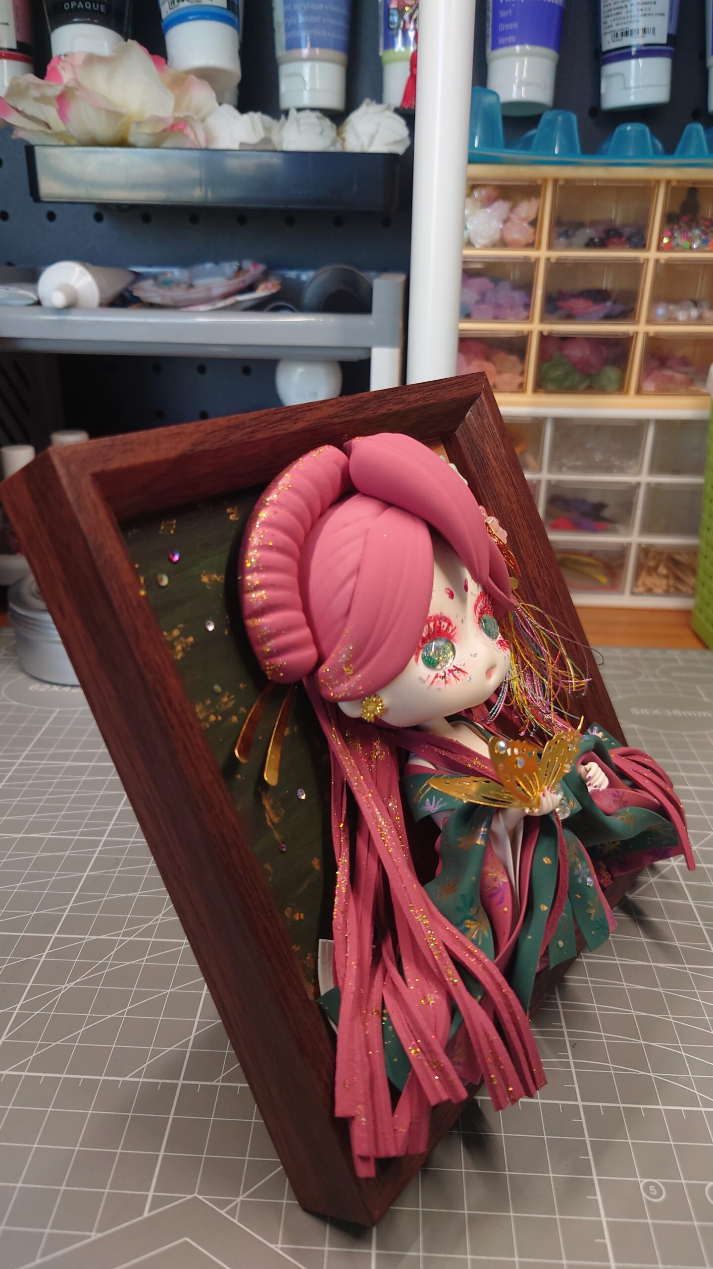 Spring's Golden Whisper through Ink-Green Silk - Image 3