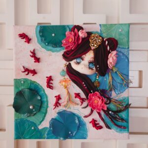 Lotus, Goldfish, and the Lady of Fortune - Textured Acrylic Painting