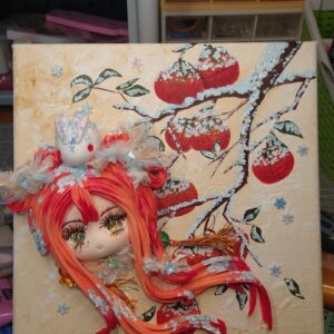 Wishing You Persimmon Luck - Textured Acrylic Painting